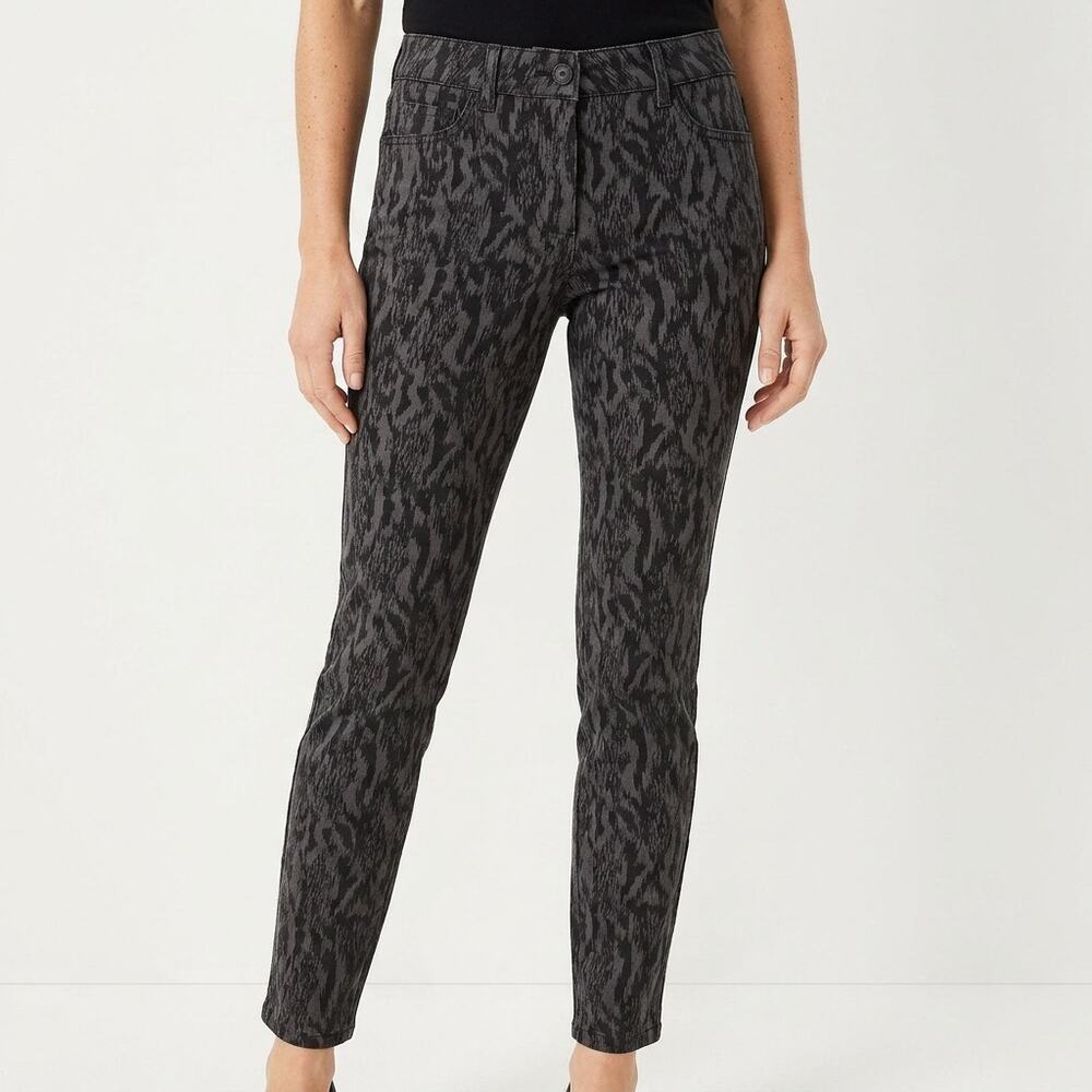 Ann Taylor LOFT Gray Geometric Slim Stretch Woven Pants Women